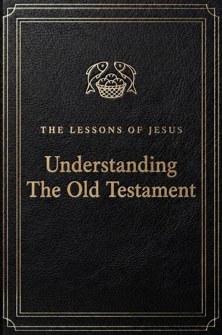 The cover of Understanding the Old Testament: two fish and a basket of loaves stamped in gold above the title, on black leather.